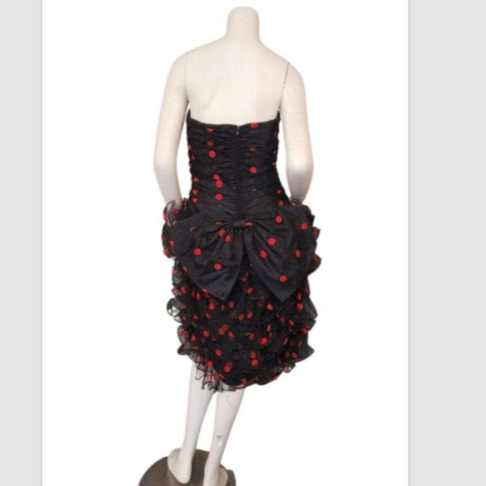 Vtg 80's Red Polka Dot Cocktail Dress After Five by Julie Duroche Strapless - Picture 4 of 13